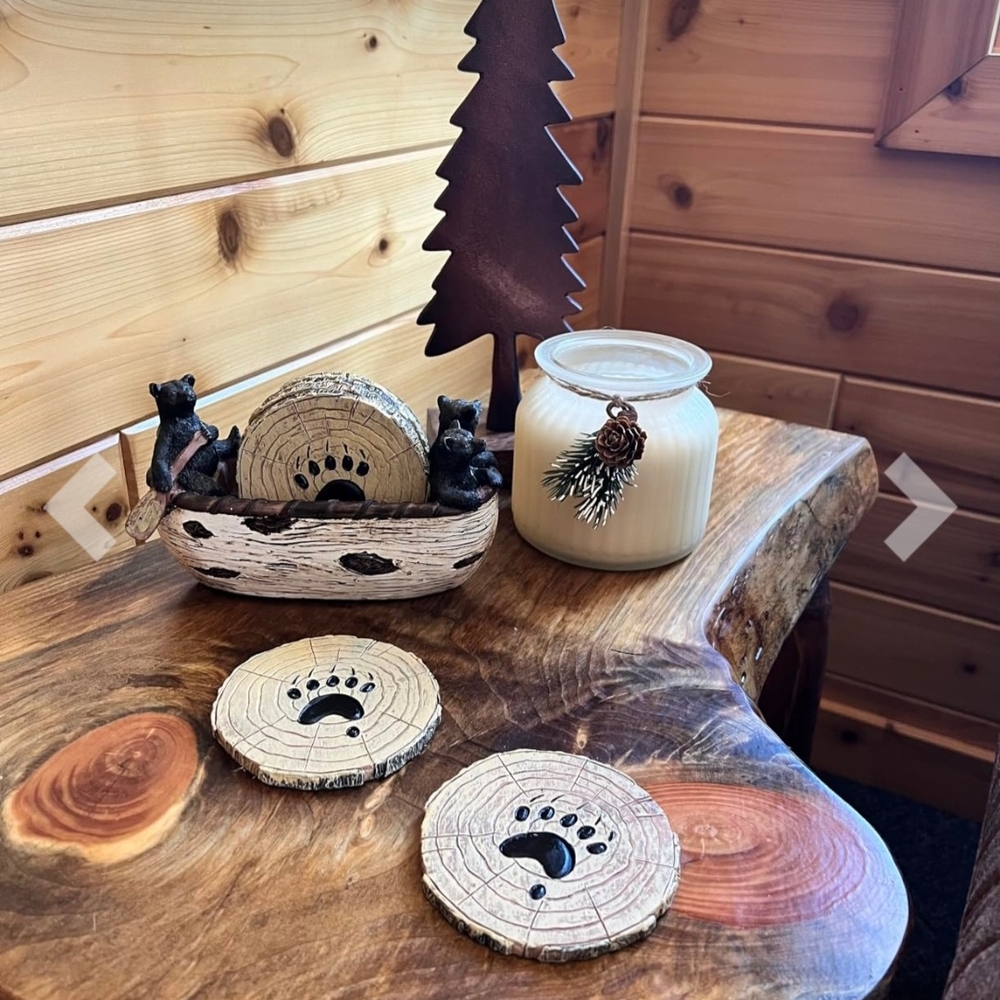 Bear Paw Coaster Set with Holder